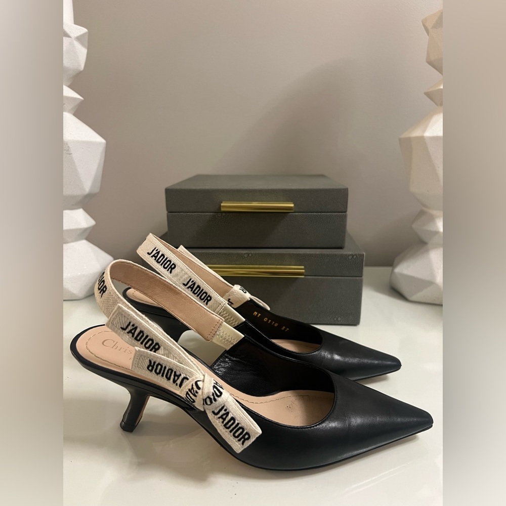 Authentic CHRISTIAN DIOR Lambskin Ribbon J'Adior
Slingback 65mm Pumps 37